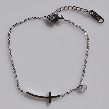 Βραχιόλι ατσάλινο (stainless steel) σταυρός με λευκούς κρυστάλλους σε ασημί χρώμα BZ-BR-00496 Εικόνα 2