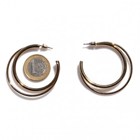 Earrings faux bijoux brass hoops in gold color BZ-ER-00642 compare size to 1 euro coin