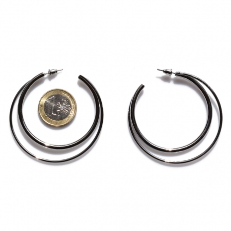 Earrings faux bijoux brass hoops in silver color BZ-ER-00643 compare size to 1 euro coin