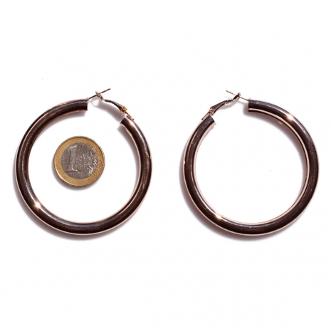 Earrings faux bijoux brass hoops in rose gold color BZ-ER-00652 compare size to 1 euro coin