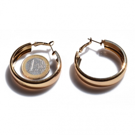 Earrings faux bijoux brass hoops in gold color BZ-ER-00656 compare size to 1 euro coin