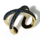 Δαχτυλίδι φο μπιζού ορείχαλκος σχήμα Χ με μπλε κρυστάλλους σε χρυσό χρώμα BZ-RG-00445