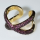 Ring faux bijoux brass design X with purple crystals in gold color BZ-RG-00447 Image 2
