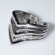 Ring faux bijoux brass design V with black and white crystals in silver color BZ-RG-00449 Image 2