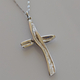 Handmade sterling silver cross 925o with silver chain and cord with platinum plating IJ-090012A Image 3 in natural environment without special lighting